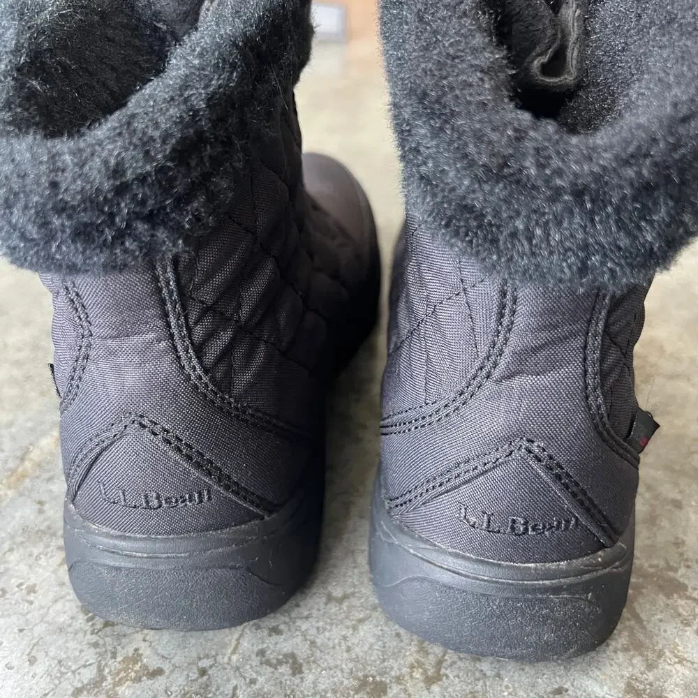 L.L. Bean Ultralight Waterproof Snow Boots Front Zip Quilted Black Women’s 7.5